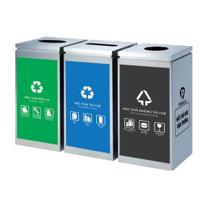 Thùng phân loại rác 3 ngăn inox dung tích đa dạng cho gia đình và công nghiệp