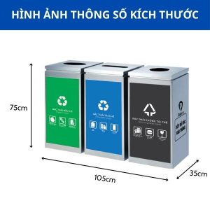 Thùng phân loại rác 3 ngăn inox Plasticsaigon - anh san pham