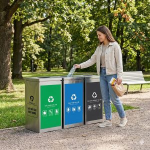 Thùng phân loại rác 3 ngăn inox Plasticsaigon - hinh 2