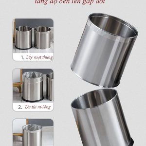 Thùng rác 2 lớp inox tròn 8L Plasticsaigon - hinh 2