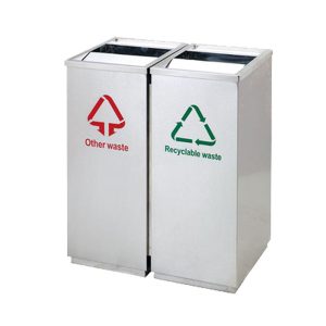 Thùng rác 2 ngăn inox nắp lật có gạt tàn 60L bền đẹp cho văn phòng và công cộng
