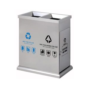 Thùng rác 2 ngăn inox ngoài trời dung tích 60L bền chắc tiện lợi - hình 1