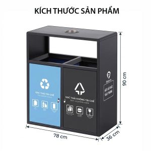 Thùng rác 2 ngăn phân loại ngoài trời nhựa HDPE 120L bền chắc - hình 1