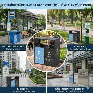Thùng rác 2 ngăn phân loại ngoài trời Plasticsaigon - anh san pham