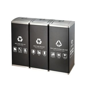 Thùng rác 3 ngăn nắp lật ngoài trời nhựa HDPE 120L bền bỉ