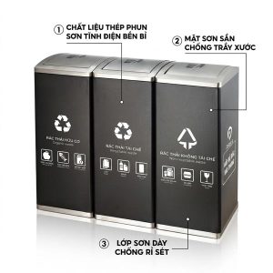 Thùng rác 3 ngăn nắp lật ngoài trời nhựa HDPE 120L bền bỉ - hình 1