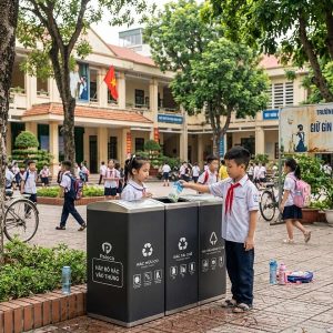 Thùng rác 3 ngăn nắp lật ngoài trời Plasticsaigon - hinh 2