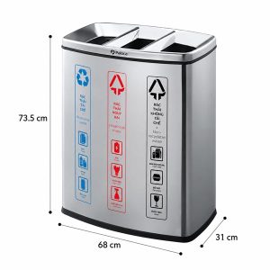 Thùng rác 3 ngăn phân loại nhựa HDPE 60L bền đẹp cho văn phòng và công cộng - hình 1