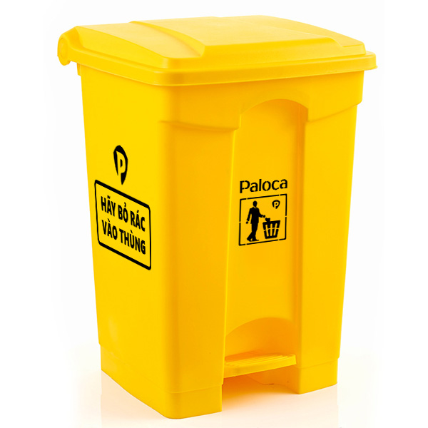 Thùng rác đạp chân 68L nhựa HDPE màu vàng bền bỉ tiện lợi
