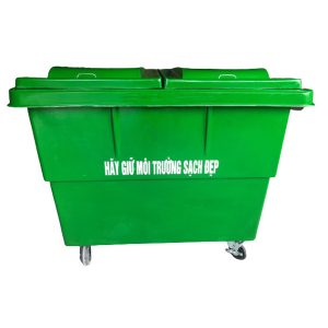 Thùng rác composite 1200L 4 bánh xe màu xanh lá Plasticsaigon - anh san pham