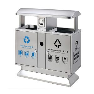 Thùng rác công viên 2 ngăn phân loại nhựa HDPE 120L bền đẹp