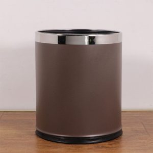 Thùng rác da nâu viên inox 60L bền đẹp cho văn phòng - công cộng - hình 1