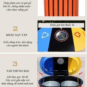 Thùng rác đôi ngoài trời giả gỗ Plasticsaigon - anh san pham