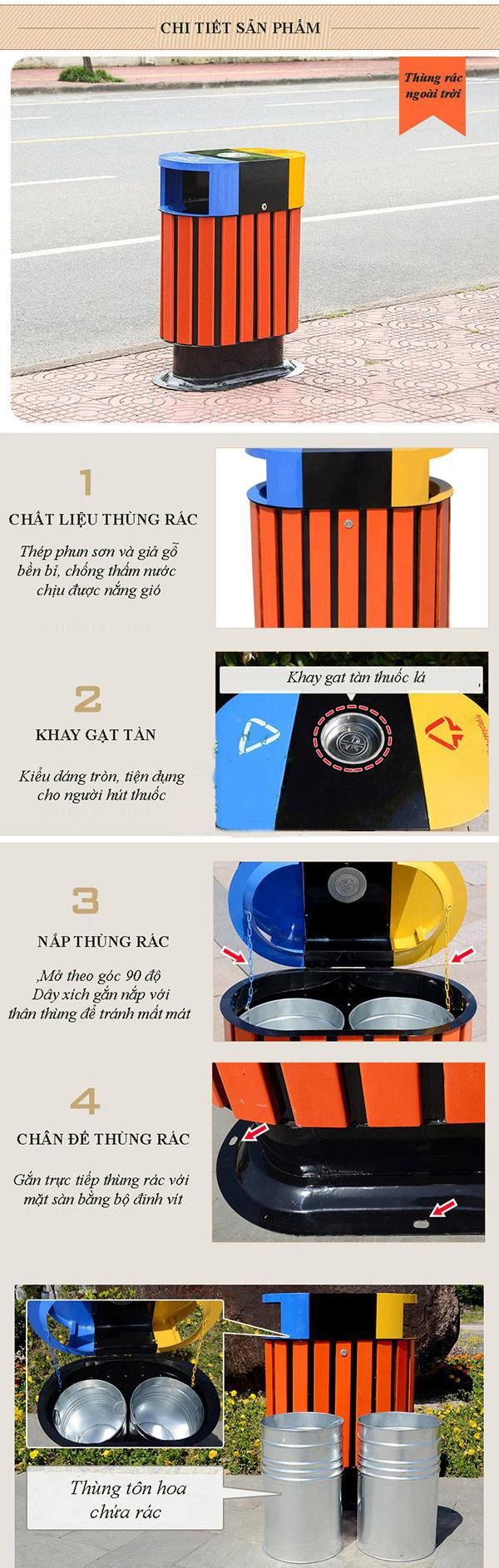 Thùng rác đôi ngoài trời giả gỗ Thùng rác đôi ngoài trời giả gỗ Plasticsaigon - anh san pham
