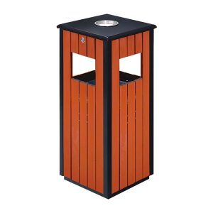 Thùng rác giả gỗ vuông khung thép 60L bền đẹp cho văn phòng và công cộng