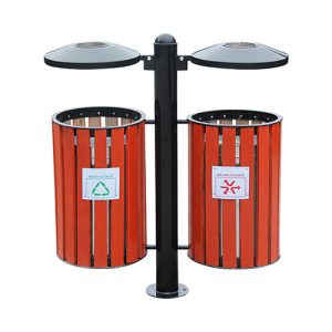 Thùng rác gỗ treo đôi ngoài trời 50L có gạt tàn thuốc bền đẹp