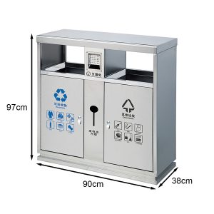 Thùng rác inox 2 ngăn có gạt tàn 60L bền đẹp cho văn phòng và công cộng - hình 1