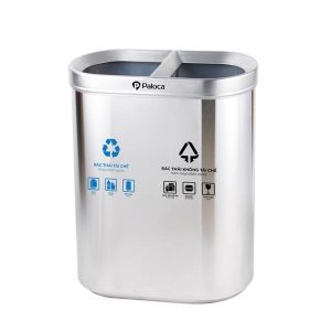 Thùng rác inox 2 ngăn không nắp 60L bền đẹp cho văn phòng và công cộng