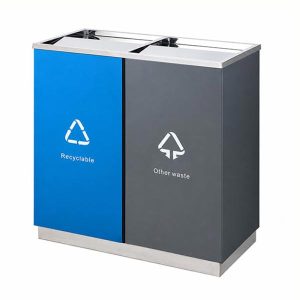 Thùng rác inox 2 ngăn nắp lật 60L bền đẹp cho văn phòng và công cộng