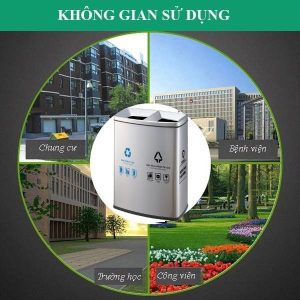 Thùng rác inox 2 ngăn ngoài trời dung tích 60L bền đẹp cho công cộng