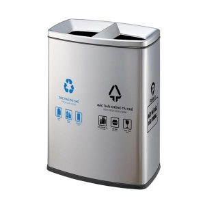 Thùng rác inox 2 ngăn ngoài trời dung tích 60L bền đẹp cho công cộng - hình 1