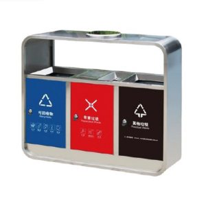 Thùng rác inox 3 ngăn có gạt tàn 45L - bền đẹp cho văn phòng & công cộng - hình 1