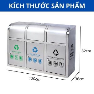 Thùng rác inox 3 ngăn cửa đẩy Plasticsaigon - anh san pham