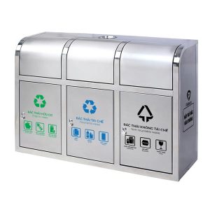 Thùng rác inox 3 ngăn cửa đẩy Plasticsaigon - hinh 2