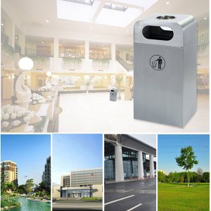 Thùng rác inox 30L có gạt tàn chống ăn mòn cho văn phòng và công cộng