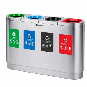 Thùng rác inox 4 ngăn 120L bền đẹp cho văn phòng công cộng nhà hàng