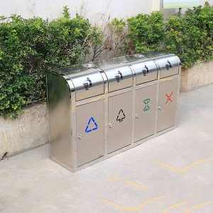 Thùng rác inox 4 ngăn phân loại 120L bền đẹp cho văn phòng công cộng - hình 1