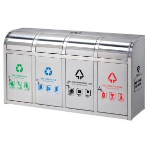 Thùng rác inox 4 ngăn phân loại Plasticsaigon - anh san pham