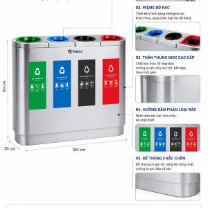 Thùng rác inox 4 ngăn Plasticsaigon - hinh 2