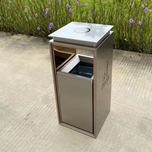 Thùng rác inox cao cấp không gạt tàn 60L cho sảnh văn phòng công cộng - hình 1