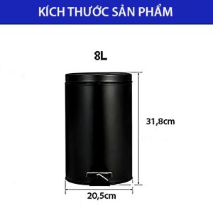 Thùng rác inox đạp chân phun sơn đen 8L Plasticsaigon - anh san pham