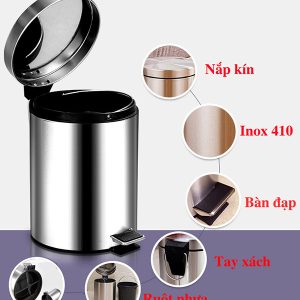 Thùng rác inox đạp chân tròn 20L Plasticsaigon - anh san pham