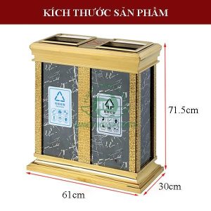 Thùng rác inox mạ vàng 2 ngăn có gạt tàn Plasticsaigon - hinh 2