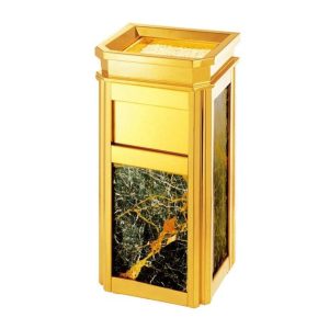 Thùng rác inox mạ vàng đá đen 30L có gạt tàn sang trọng