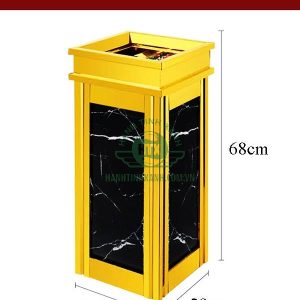Thùng rác inox mạ vàng đá đen có gạt tàn Plasticsaigon - anh san pham