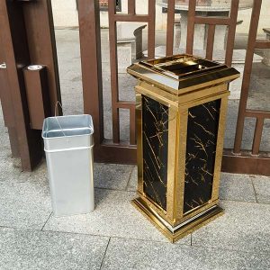 Thùng rác inox mạ vàng giả đá có gạt tàn Plasticsaigon - hinh 2