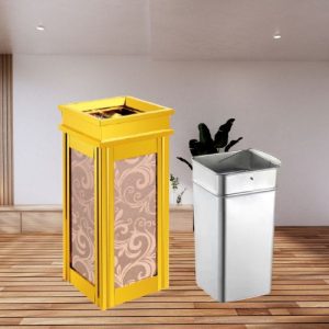 Thùng rác inox mạ vàng kính hồng giả đá 30L có gạt tàn cao cấp