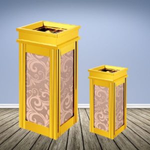 Thùng rác inox mạ vàng kính hồng giả đá có gạt tàn Plasticsaigon - anh san pham