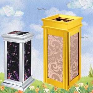 Thùng rác inox mạ vàng kính hồng giả đá có gạt tàn Plasticsaigon - hinh 2