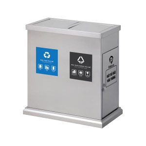 Thùng rác inox nắp lật 2 ngăn ngoài trời 60L chịu thời tiết