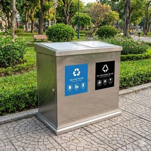Thùng rác inox nắp lật 2 ngăn ngoài trời Plasticsaigon - anh san pham