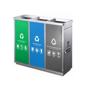 Thùng rác inox phân loại 3 ngăn 120L bền bỉ cho văn phòng và công cộng