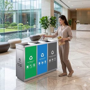 Thùng rác inox phân loại 3 ngăn Plasticsaigon - anh san pham