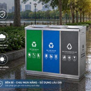 Thùng rác inox phân loại 3 ngăn Plasticsaigon - hinh 2