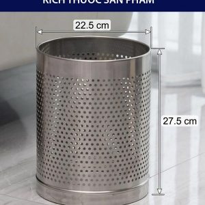 Thùng rác inox trắng dập lỗ không nắp 30L bền bỉ cho văn phòng và công cộng - hình 1