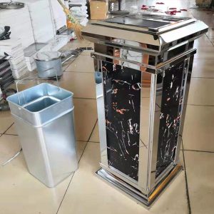 Thùng rác inox trắng giả đá có gạt tàn Plasticsaigon - hinh 2